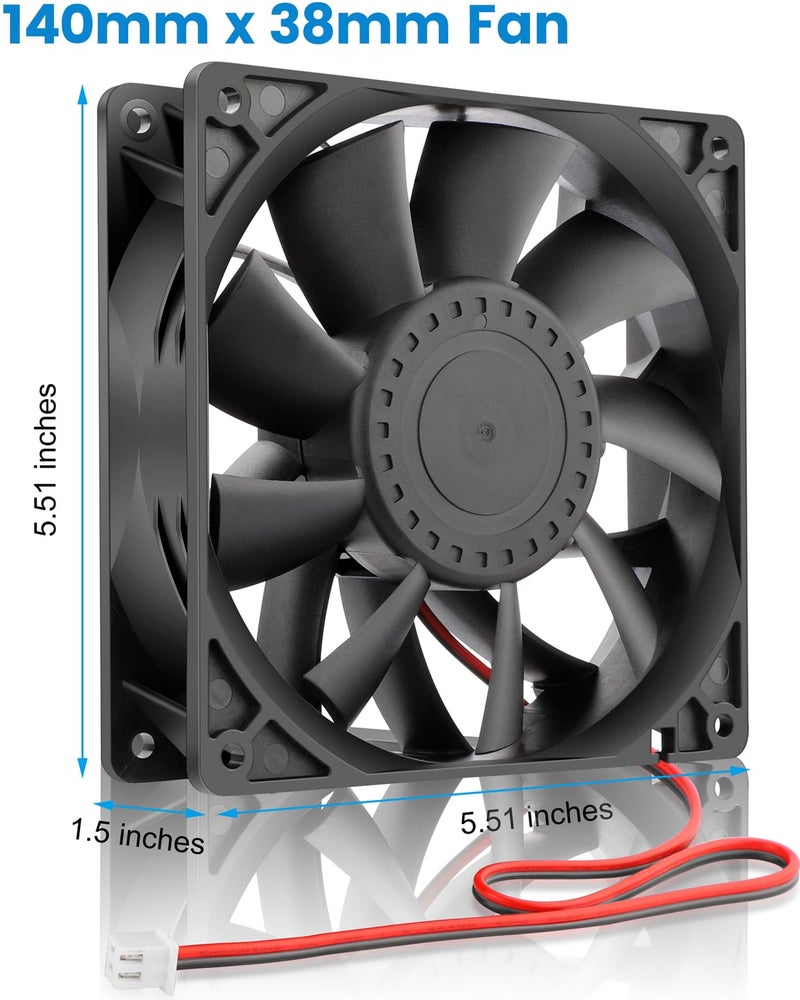 GDSTIME 140mm x 38mm High Static Pressure Fan 24V 2-Pin - 140x140x38mm Dual Ball Bearing Brushless Cooling Fan for CPU Coolers, Heat Sinks, Radiators - Image 5